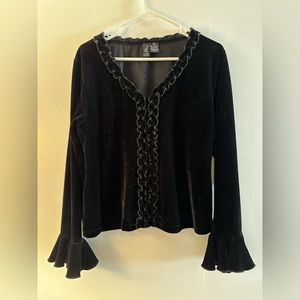 Awake by os Black Ruffled Bell Sleeve Blouse velvet blouse size large